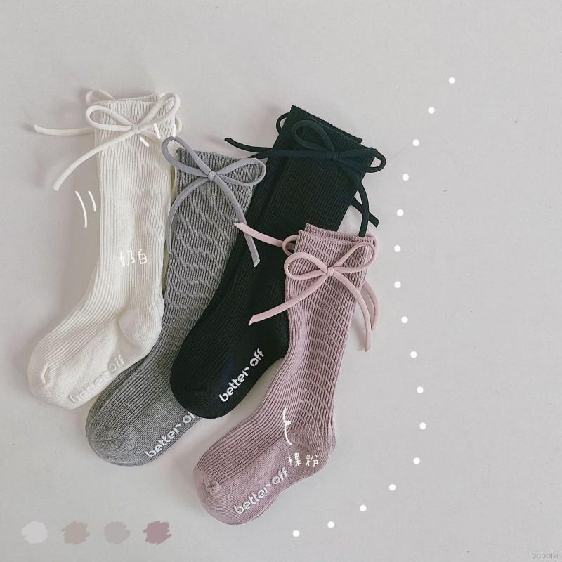 Vớ cotton đính nơ xinh xắn màu sắc đơn giản cho bé gái 1-8 tuổi
