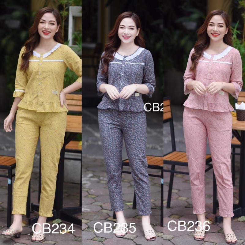 Đồ bộ mặc nhà thô bông cổ ren