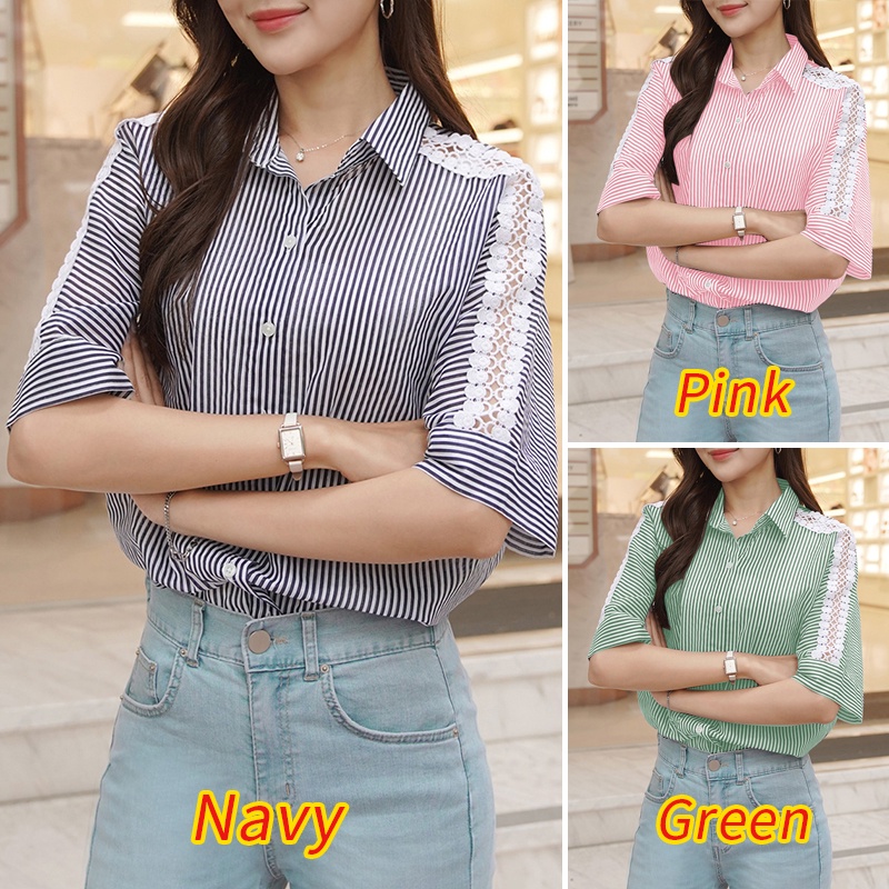 ZANZEA Áo Sơ Mi Nữ Tay Lửng Phối Ren Thời Trang Hàn Quốc