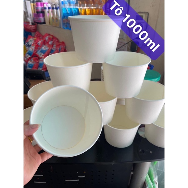 1 thùng 500 bát tô giấy trắng 1000ml đựng bún phở kèm nắp