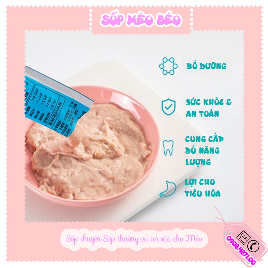 Tuýp súp thưởng cho mèo Delicious vị Bò,Cá ngừ mix gà,Cá hồi dạng lỏng gói lẻ cho Mèo con trên 3 tháng