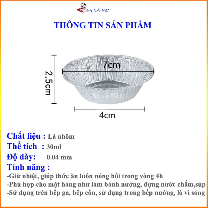 Khay làm bánh nướng sét 100 khay - Khuôn bánh giấy bạc tròn đựng thực phẩm thể tích 30ml