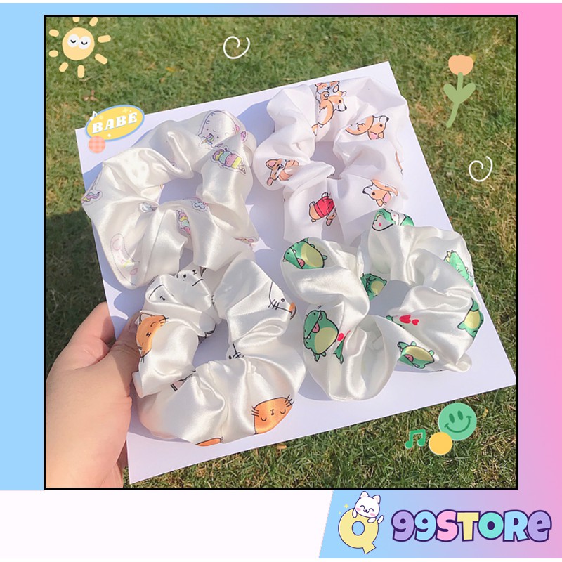 Cột Tóc Vải Scrunchies - Dây Buộc Tóc Scrunchies ( Scrunchies Hoạt Hình ) Unicon , Khủng Long , Mèo Hello Kitty , ...