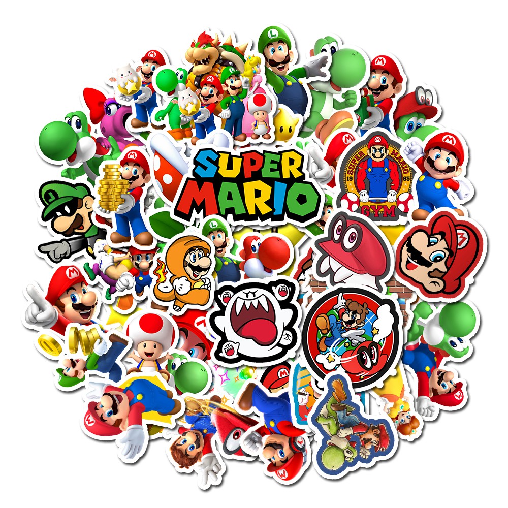 Set 50 nhãn dán hình Super Mario chống nước tiện lợi