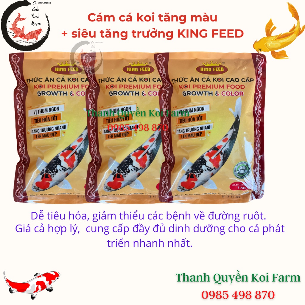 Cám cá koi thức ăn cá koi tăng màu và siêu tăng trưởng KING FEED gói lẻ dùng thử 300G