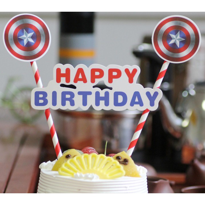Phụ Kiện Trang Trí Bánh Kem Hình Hoạt Hình Kèm Chữ Happy Birthday
