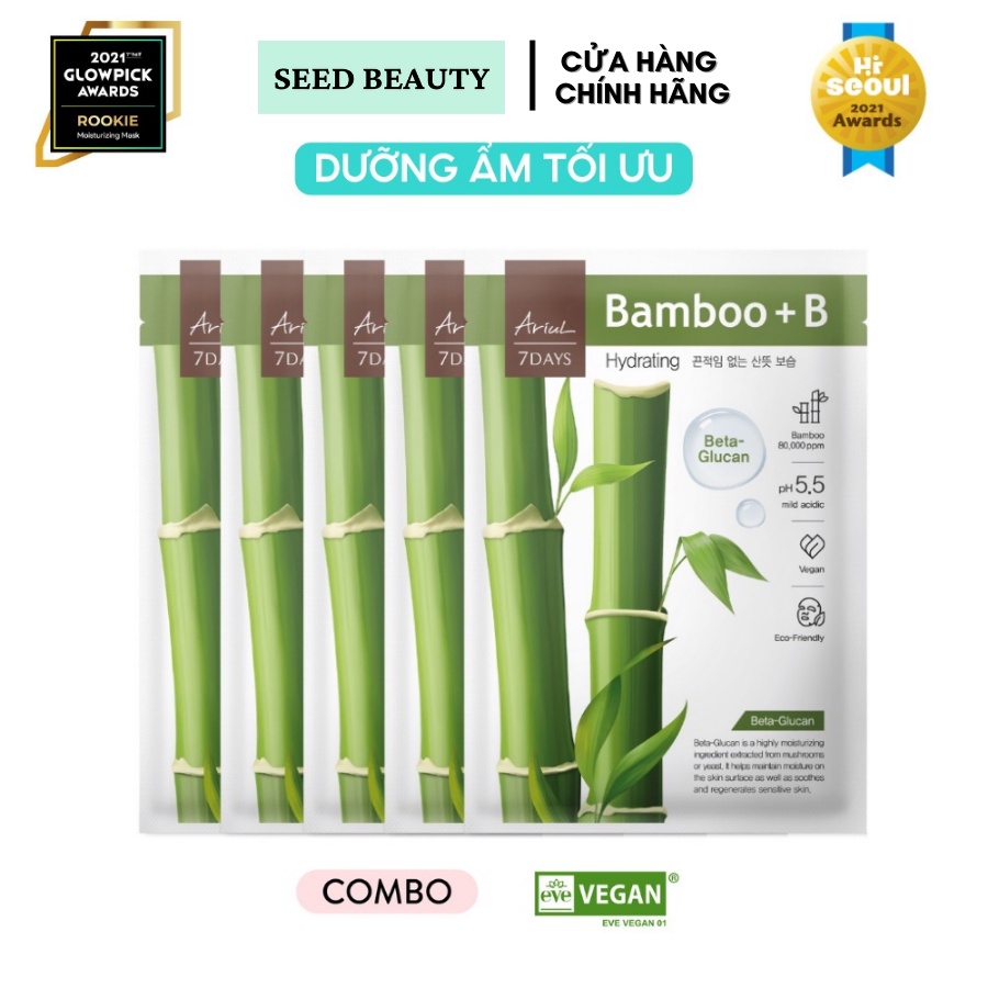 Combo 5 Mặt nạ 7 ngày ARIUL 7 DAYS MASK Nước tre BAMBOO + B (Beta-glucan) 23ml - Seedbeauty