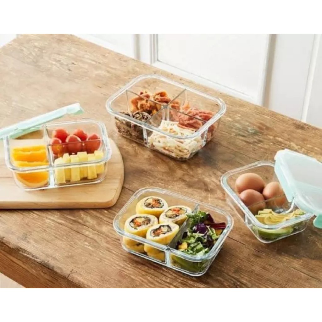 Hộp thủy tinh 3 ngăn Lock&amp;Lock Glass Food Container LLG458(1040ml)