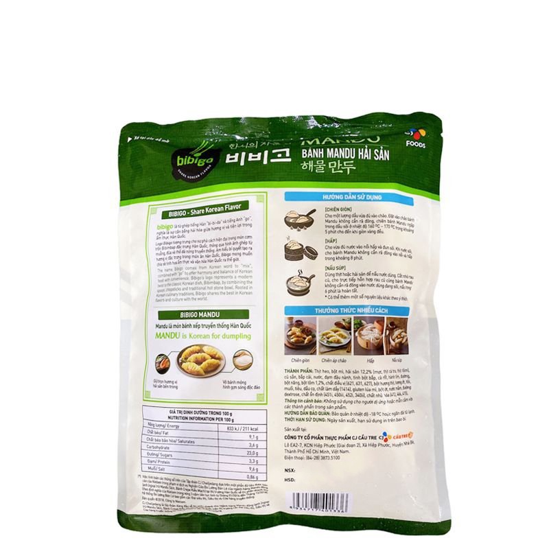 Bánh xếp Mandu Bibigo nhân (thịt/thịt và bắp/hải sản) giao Hỏa Tốc TP.HCM