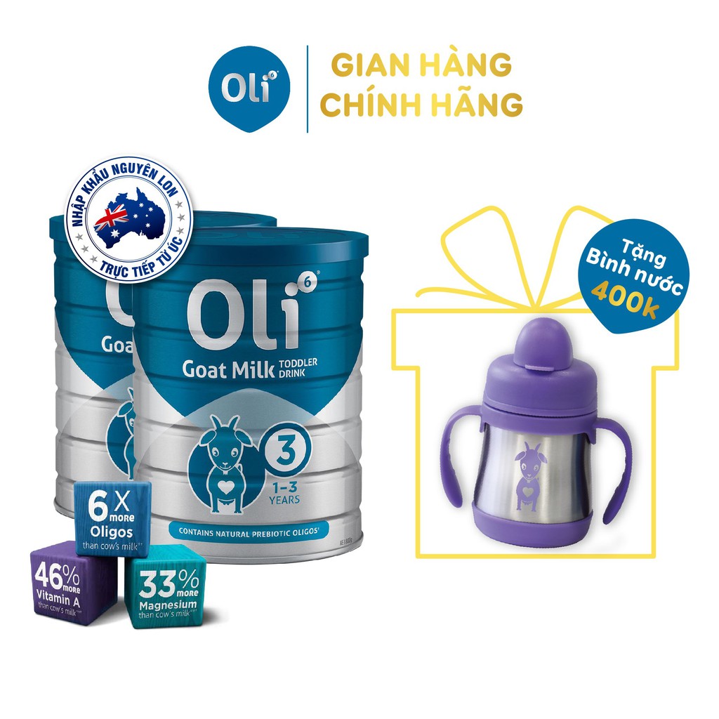 [TẶNG NGAY BÌNH TẬP UỐNG NƯỚC] Combo 2 lon Sữa dê Oli6® Dairy Goat Toddler Milk Drink số 3 800g