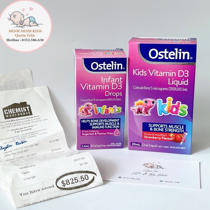 [Đủ bill,chuẩn hàng air] Vitamin D3 Ostelin Úc cho bé dạng infant từ 0-6m, liquid từ 6m