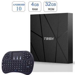 Android tivi box mới T95H android 10 có ram 4g rom 32g cài sẵn các ứng dụng giải trí miễn phí có bàn phím mini