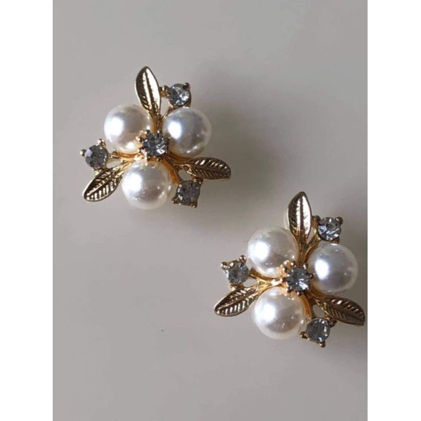 (1 cái)Center Hoa kim loại phối ngọctrai 24*26mmmm, nguyên liệu làm trâm cài tóc cổ trang, nguyên liệu diy