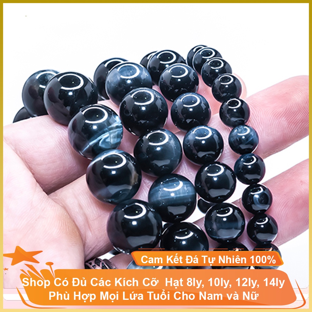 Vòng đá phong thủy may mắn màu đen ánh xanh, vòng phong thủy đeo tay phù hợp cho nam và nữ - Tặng dây dự phòng, hộp đựng