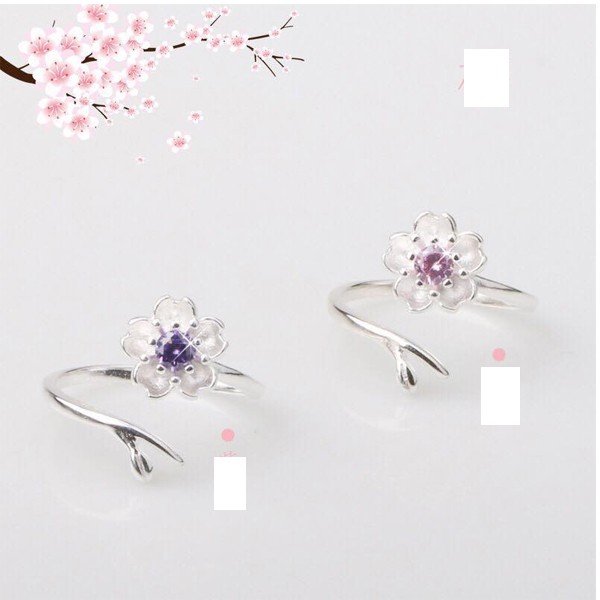 Nhẫn bạc kiểu Hàn quốc hoa đào tam sinh nhẫn nam nữ phong cách Hàn Quốc quà tặng xinh xắn đáng yêu