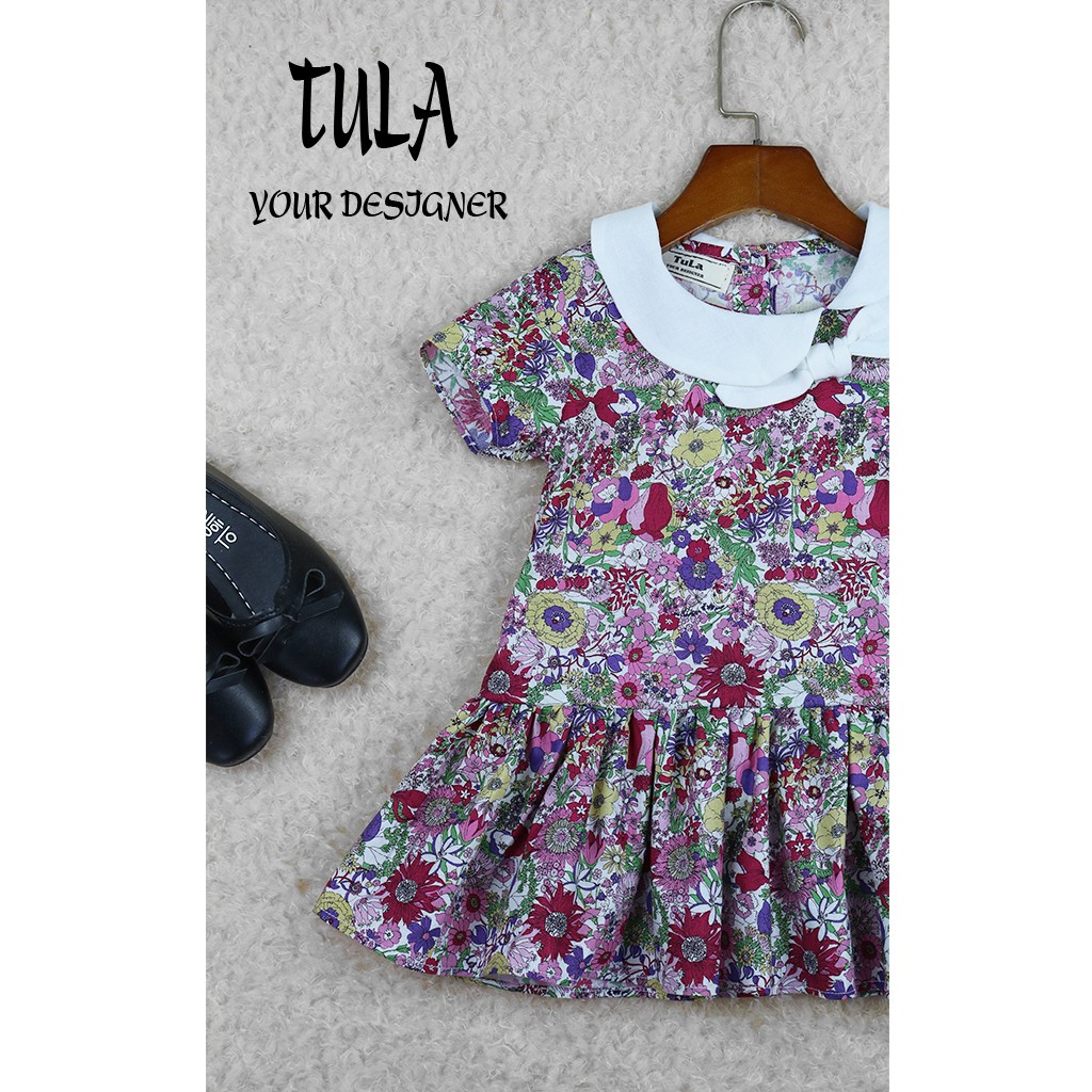 Váy Đầm Cho Bé Gái Phối Màu Họa Tiết Hoa Nhí Tím Hồng Cực Xinh Vải Thô Hàn Quốc