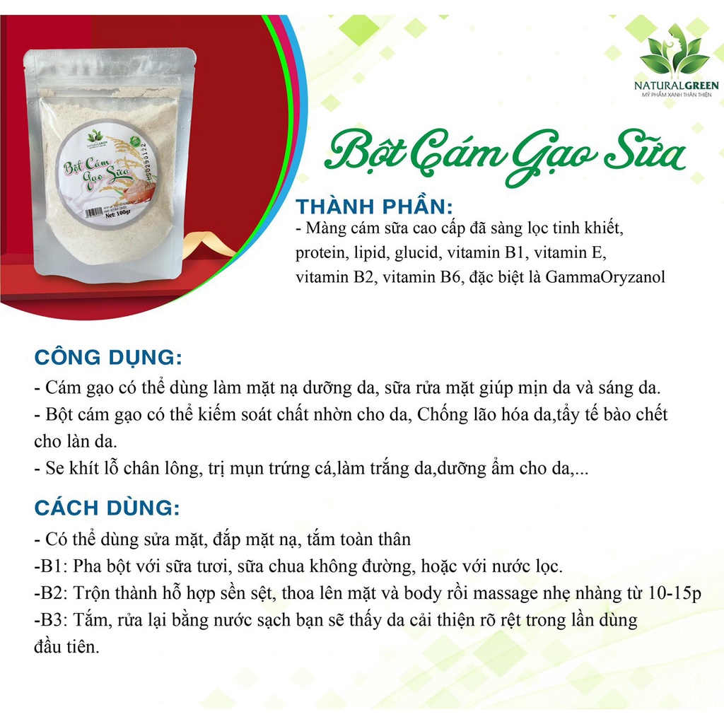 Bột Cám Gạo Nguyên Chất Đắp Mặt Nạ Dưỡng Da Trắng Mịn