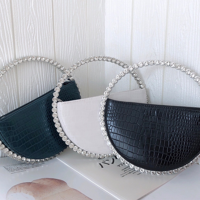 Túi Xách Tote Hình Tròn Đính Kim Cương Phong Cách Thời Trang Dành Cho Nữ