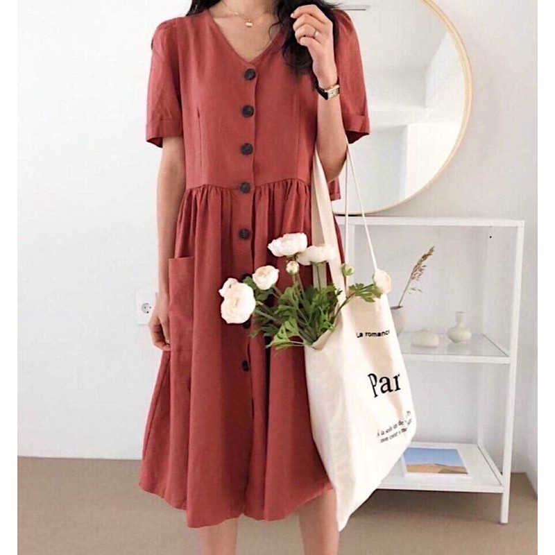 Đầm nút trước 2 túi (kèm hình thật) | BigBuy360 - bigbuy360.vn
