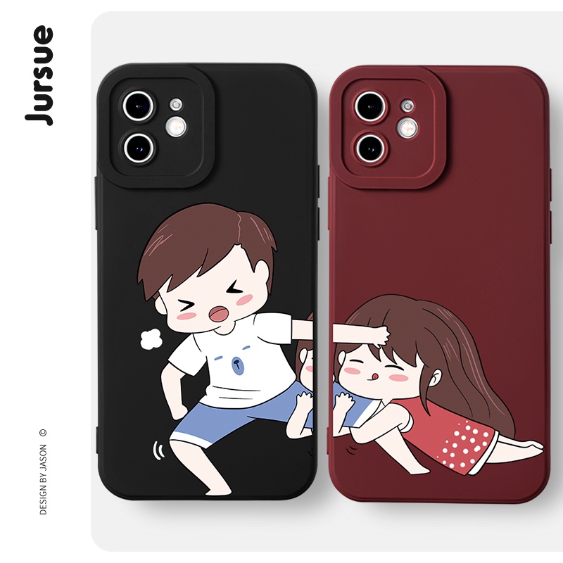 Ốp điện thoại JURSUE hoạt hình cặp đôi dễ thương đẹp hình bựa chống bẩn độc lạ Compatible for iPhone 14 13 12 11 Pro Max SE 2020 X XR XS 8 7 ip 6S 6 Plus kute XYH178