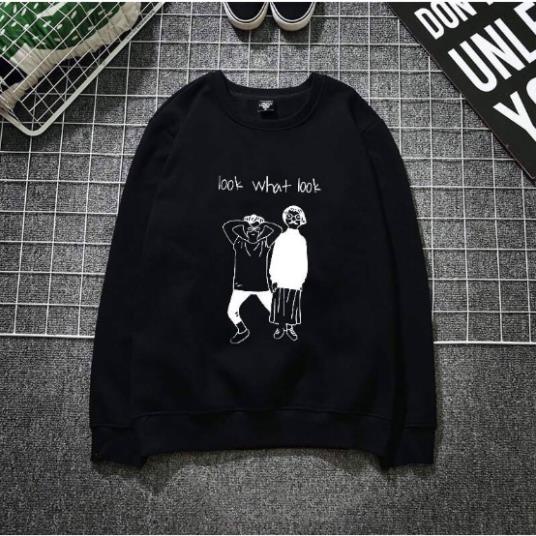 Áo thu đông nam nữ đôi Unisex form rộng 2 màu đen trắng