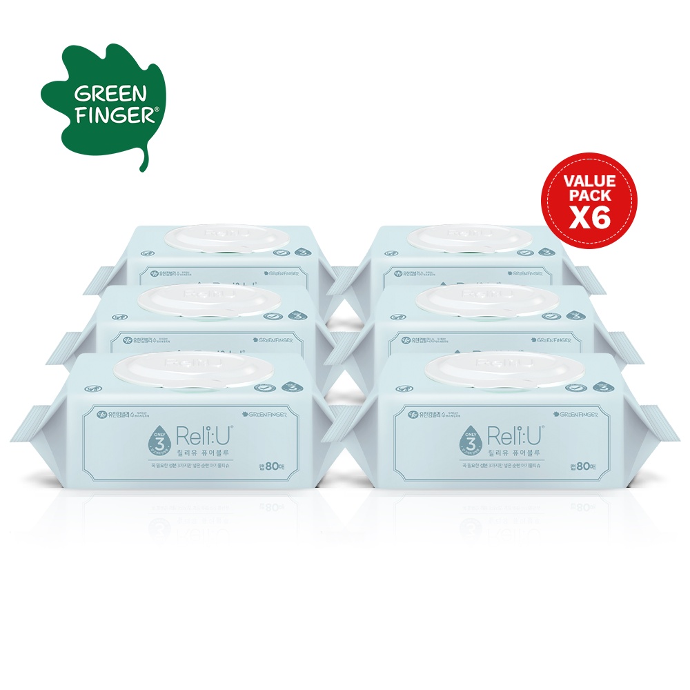 Khăn Giấy Ướt Cao Cấp Hàn Quốc GREENFINGER RELI:U PURE BLUE WIPES 80 tờ/ túi màu Xanh Da Trời (261g)