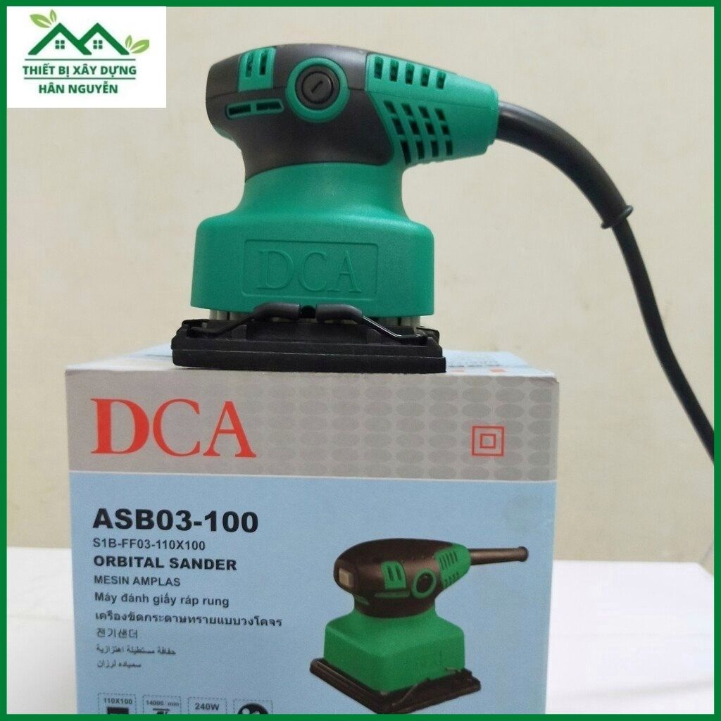 Máy chà nhám rung vuông cầm tay DCA ASB03-100,chà nhám gỗ mini