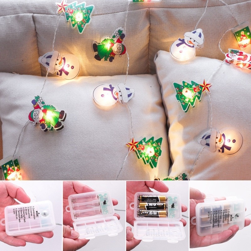Dây đèn LED 1.2/2.5m hình ông già nô-en/người tuyết xinh xắn trang trí cây thông Noel
