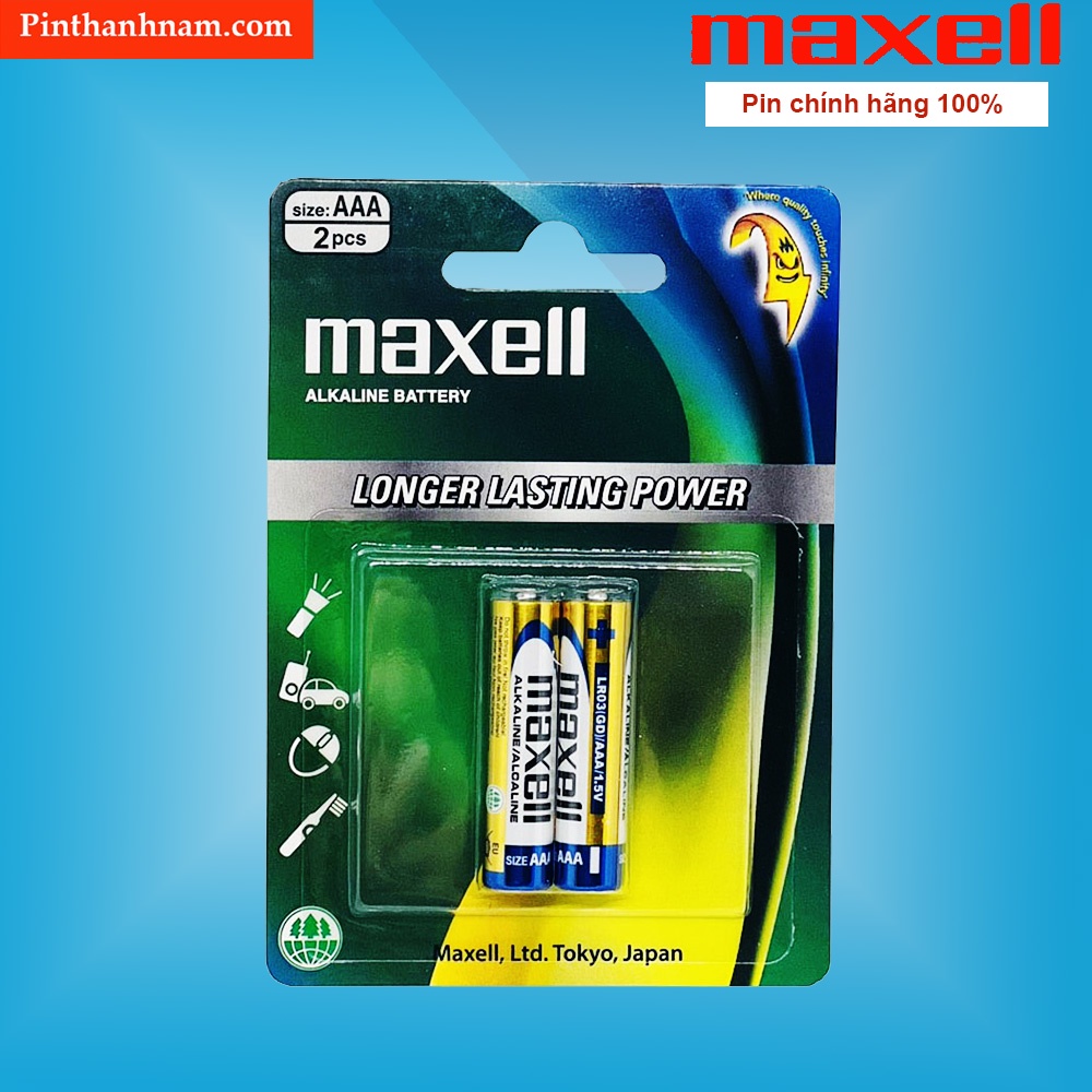 Pin AAA Maxell alkaline vỉ 2 viên LR03(GD)2B chính hãng