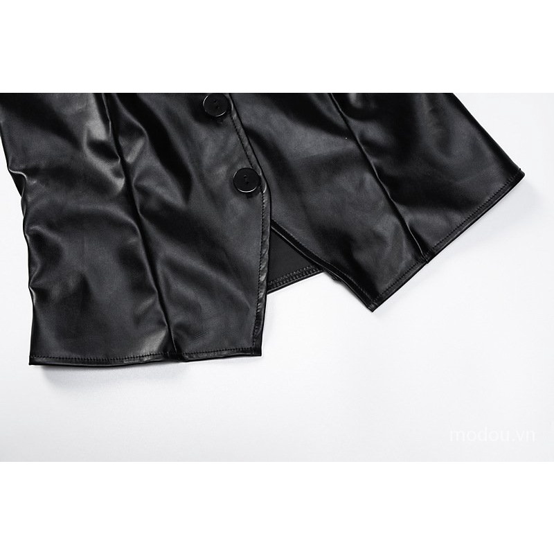 Áo ống hở vai chất liệu da PU Vi70
