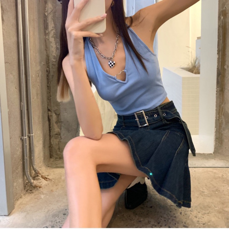 Chân Váy Denim Lưng Cao Thiết Kế Hợp Thời Trang