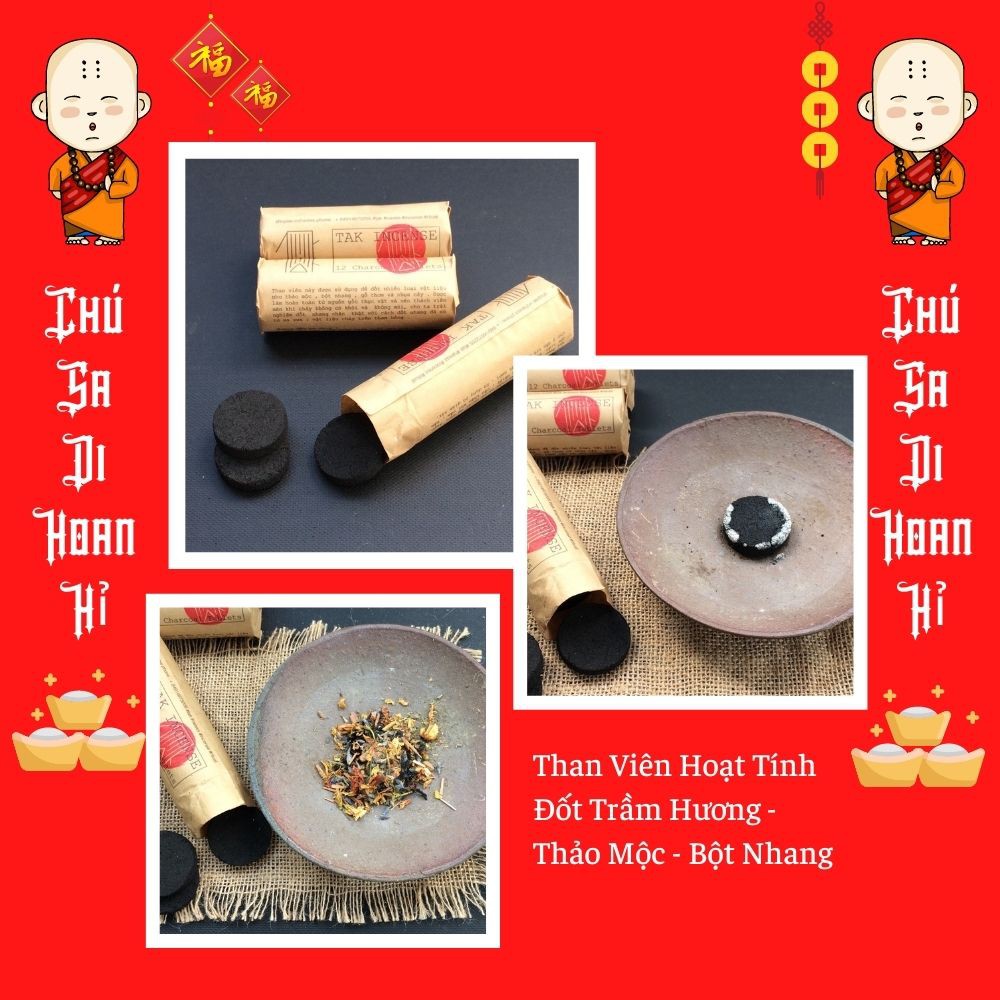 Than Hoạt Tính Dạng Viên Đốt Xông Trầm Hương - Thảo Mộc - Bột Nhang _ Ít Khói, Không Mùi, Mồi Nhanh, Cháy Lâu, Giá Tốt