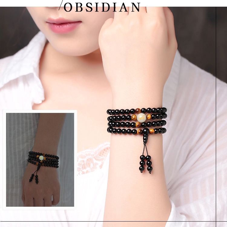 Vòng Tay 108 Hạt Đá Obsidian Màu Dạ Quang Độc Đáo Thời Trang