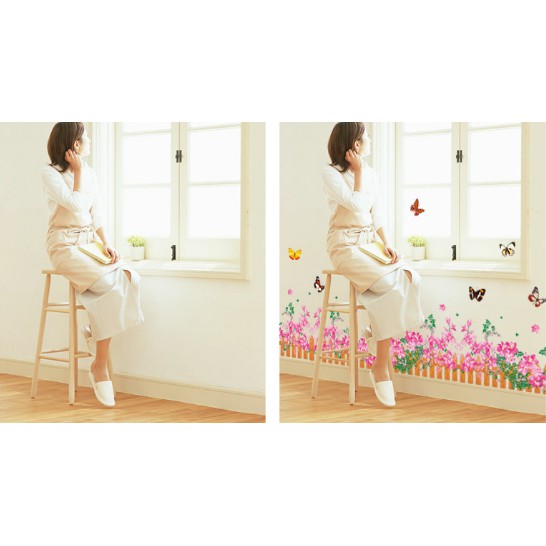 Decal trang trí hàng rào hoa cực xinh