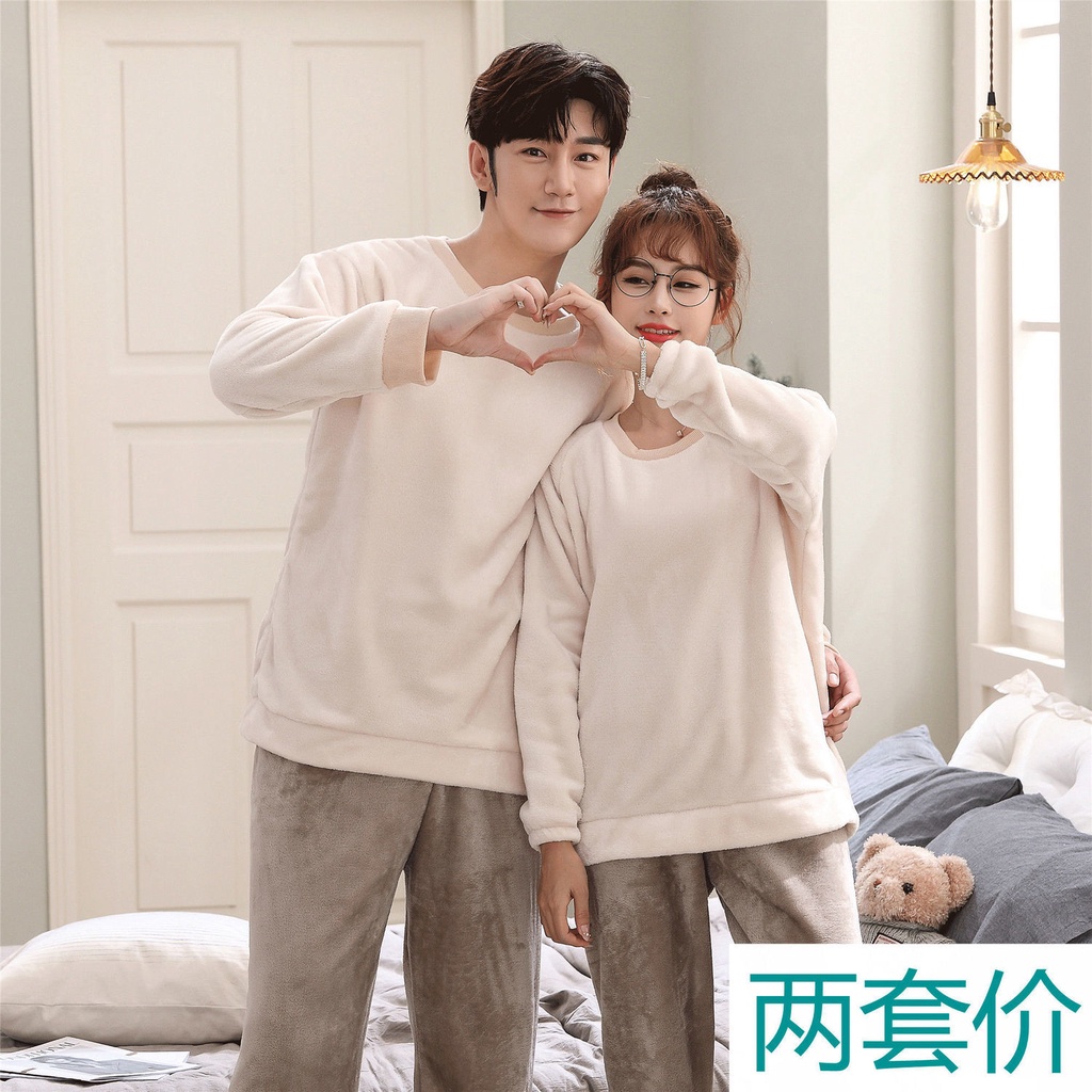 Bộ đồ ngủ 2 món vải flannel dày size lớn thời trang thu đông dành cho các cặp đôi