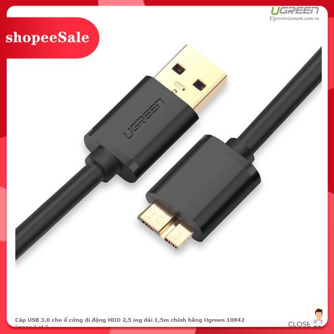 (Hàng Mới Về) Dây ổ cứng di động Chất lượng cao SSD Hdd box Usb 3.0 to Micro B chân dẹt đực Hàng bóc máy – Hàng Ugreen