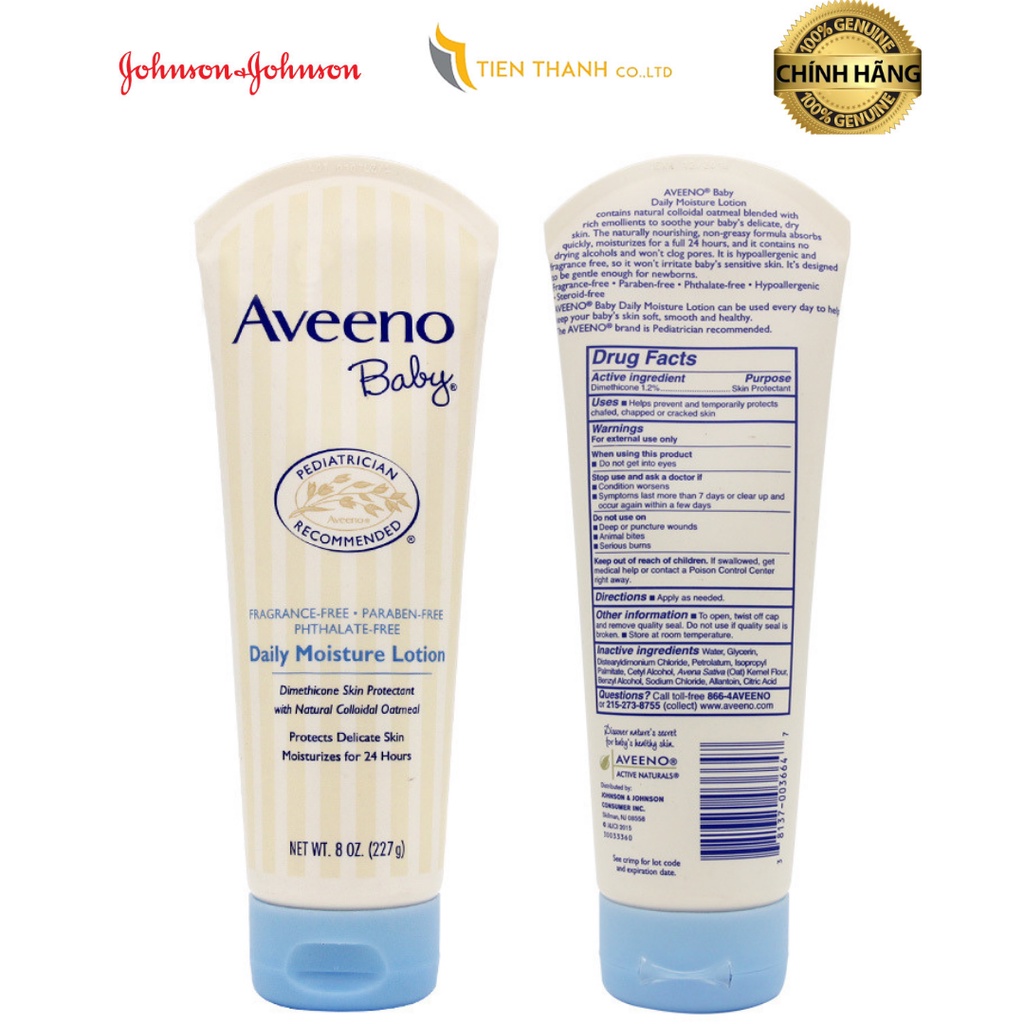 [Rẻ Vô Địch]Kem dưỡng ẩm  Aveeno Baby Daily Moisturing Lotion  227ml- Hàng chính hãng.