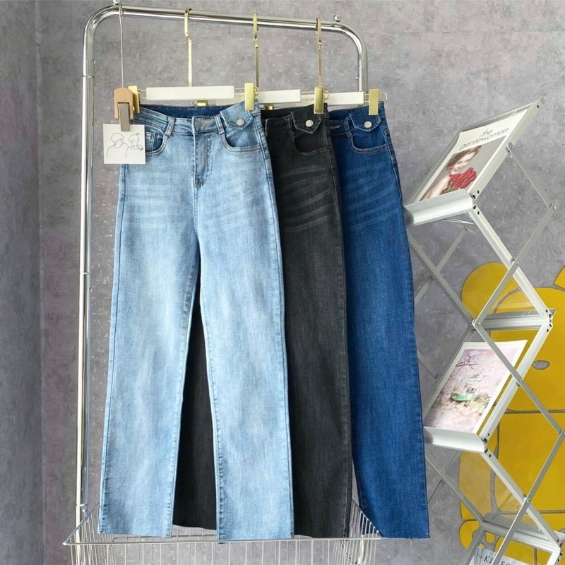 Quần Bò Jeans Ống Suông Túi Nắp Chất Denmin jeans L1 Ảnh Thật