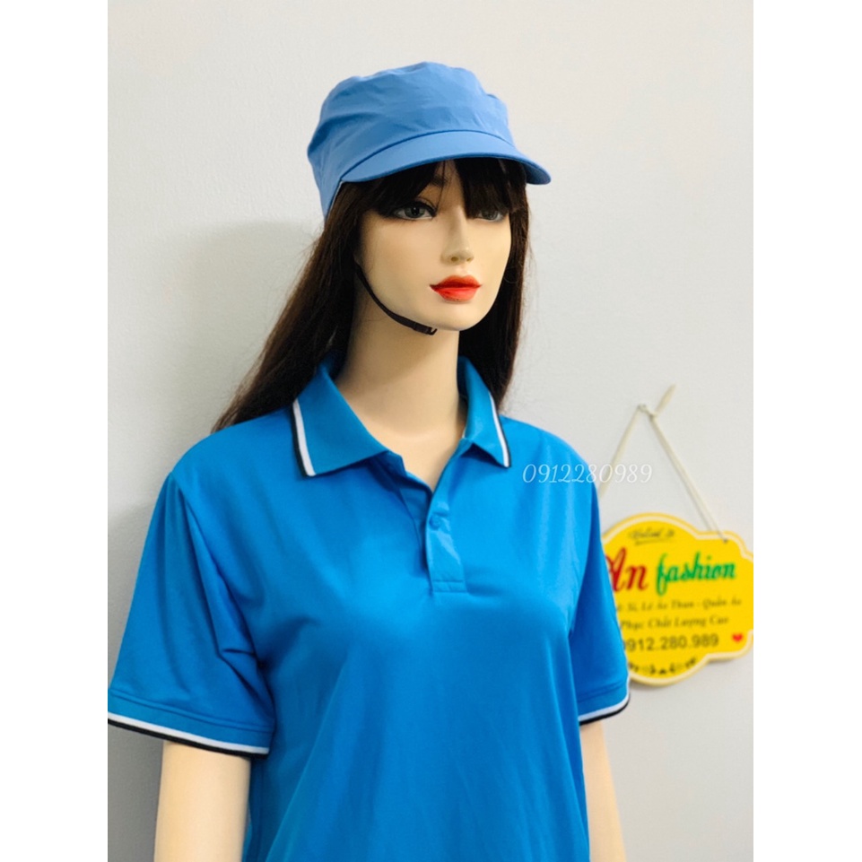 Áo thun có cổ màu xanh nhạt vải cá sấu mè nhẹ mát cho nam nữ _ Hình chụp thật