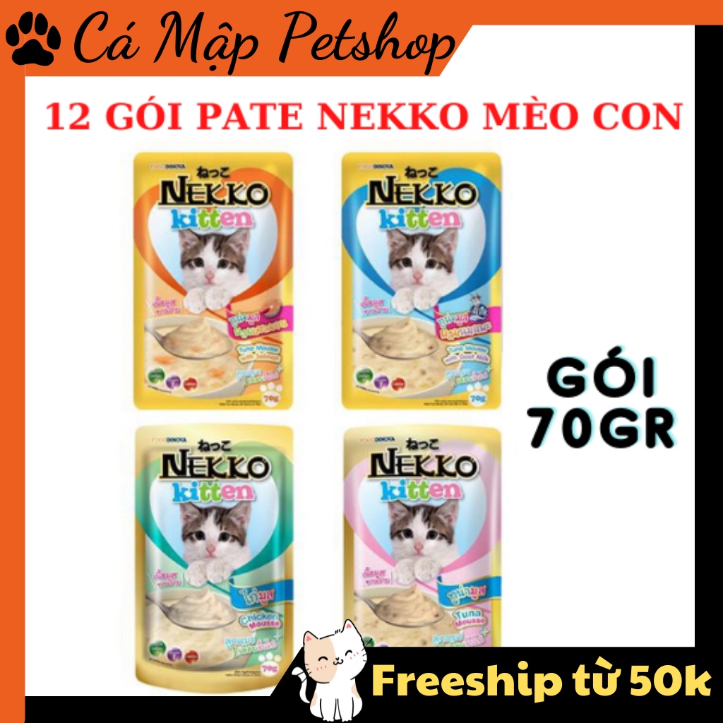 [12 gói] Pate cho mèo con Nekko Kitten, Pate cho mèo Nekko đủ vị túi 70gr