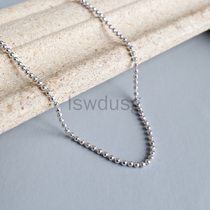 Chuỗi vòng cổ bằng bạc rắn 925 phụ nữ 2,5 mm trơn chuỗi hạt tròn nhỏ chống dị ứng Chuỗi bóng Unisex