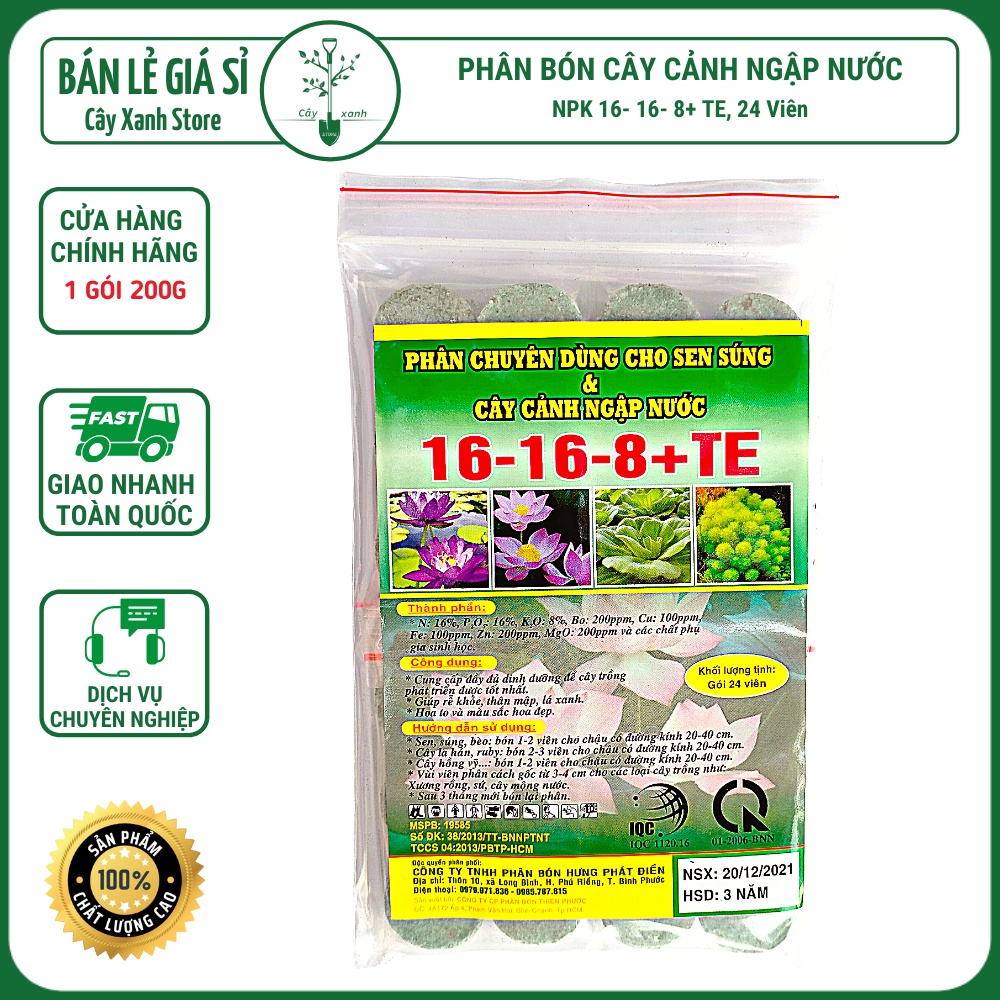 Phân Bón Hoa Sen Hoa Súng Và Cây Ngập Nước NPK 16-16-8+TE Gói 24 Viên