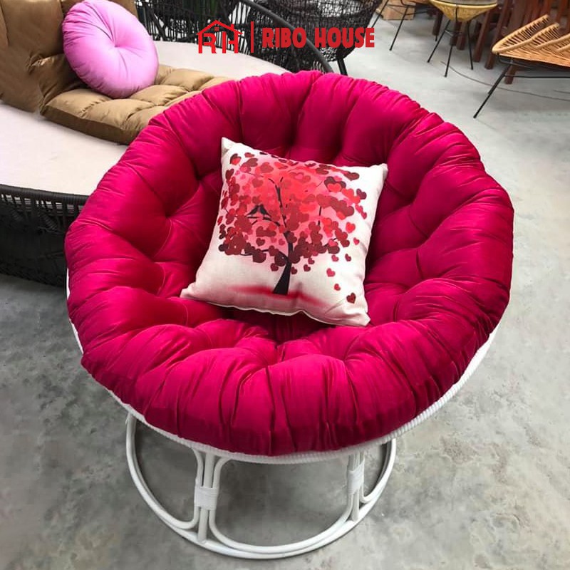 Ghế papasan RIBO HOUSE giả mây nhựa 100cm khung kim loại sơn tĩnh điện thư giãn trang trí phòng khách ban công RIBO186