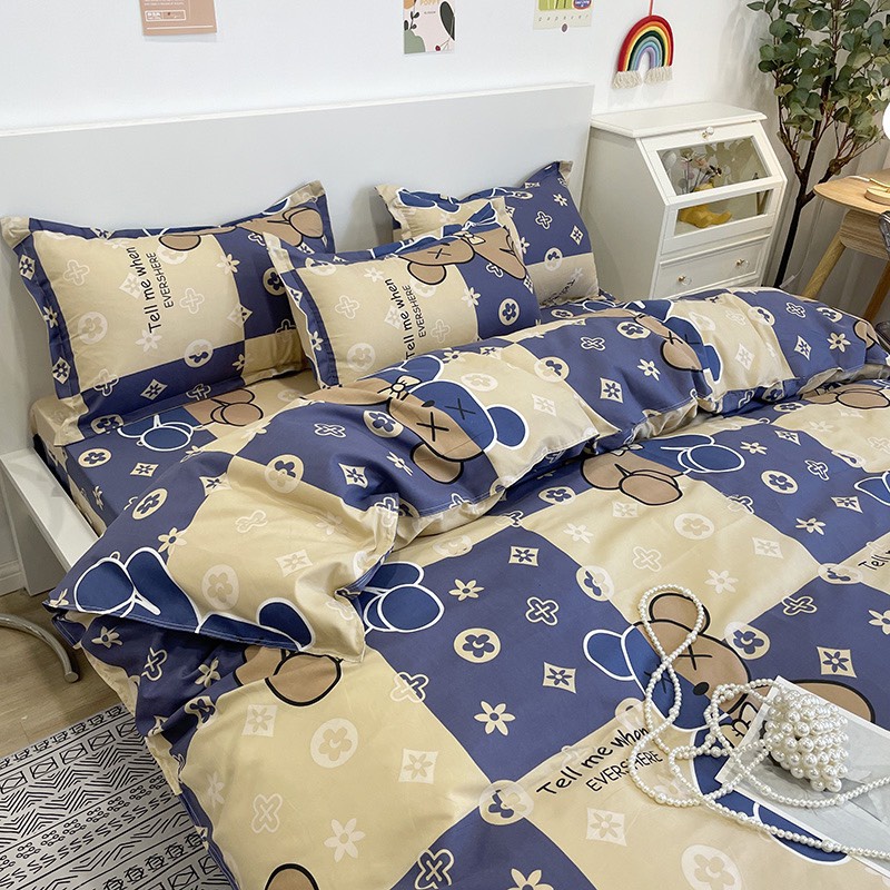 Bộ chăn ga gối cotton poly Lidaco decor phòng ngủ vintage - Bear rich (SP001472)