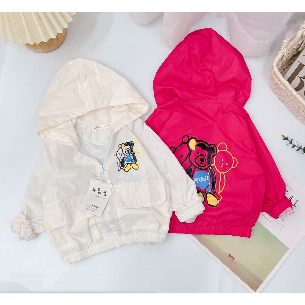 Áo khoác bé gái, bé trai, áo khoác gió 2 lớp anh em nhà gấu siêu xinh cho bé size 10-25kg