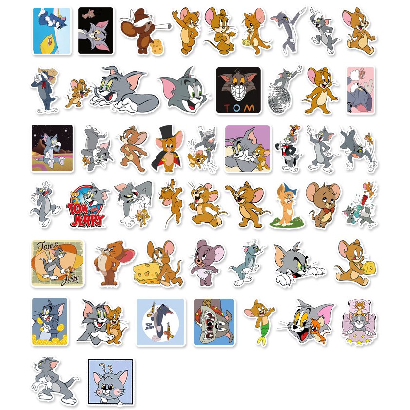 [Set 50 Cái] Sticker hoạt hình Tom & Jerry dễ thương dán trang trí laptop, nón bảo hiểm, xe tay ga, ván trượt - DB.021 | BigBuy360 - bigbuy360.vn
