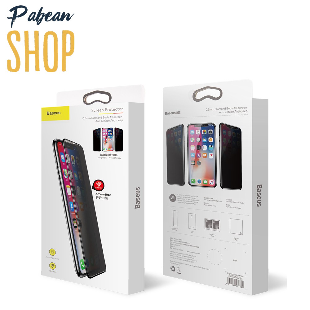 Kính cường lực chống nhìn trộm cho iPhone X -> 13ProMax chính hãng Baseus