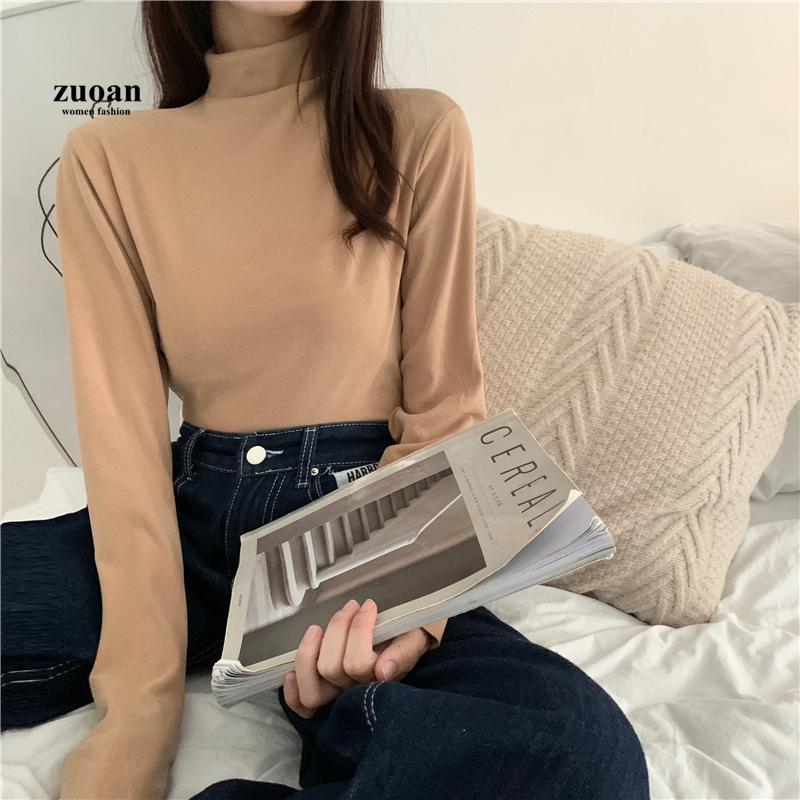 Áo thun SUXI cổ lọ màu trơn thời trang thu đông cho nữ