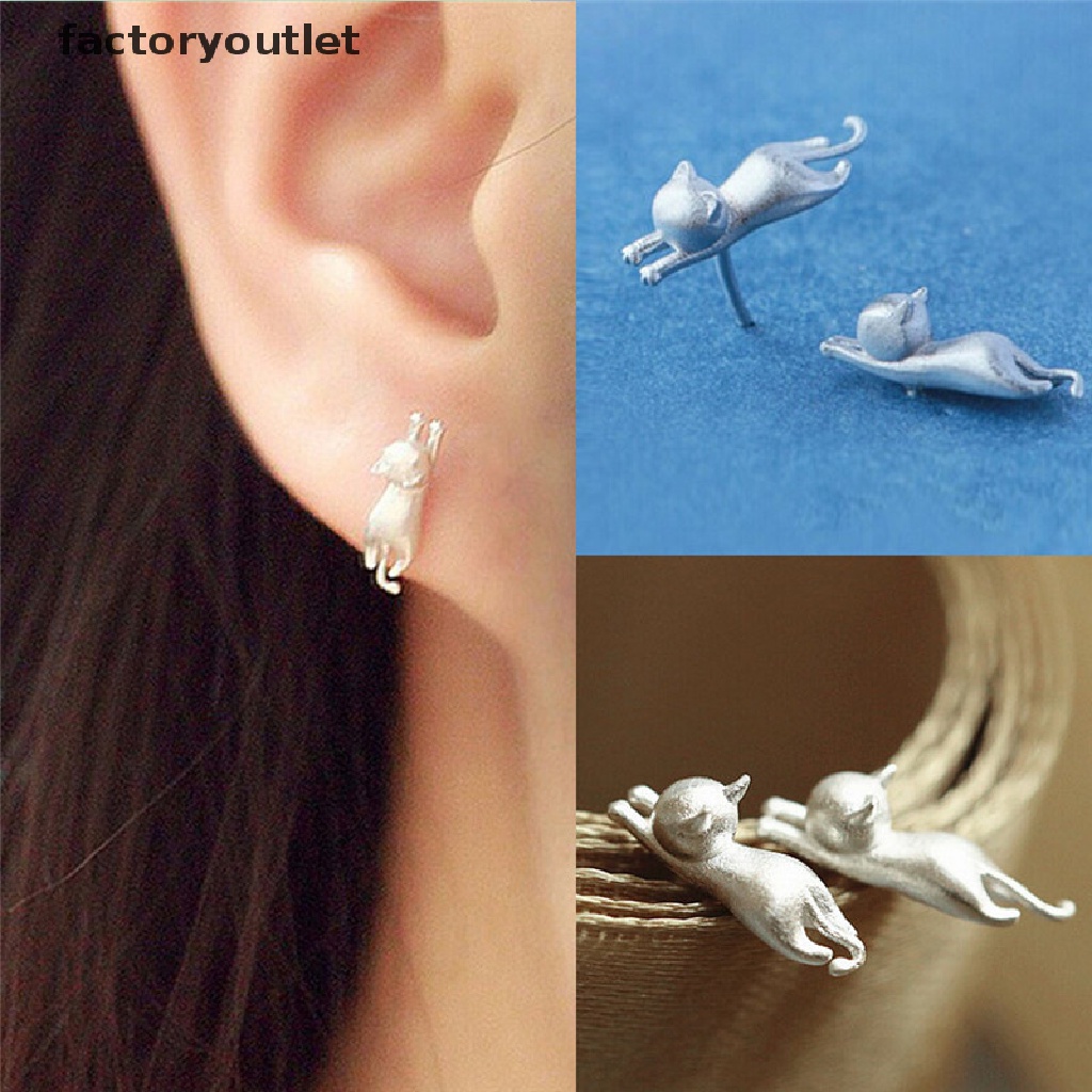Bông Tai Mạ Bạc Hình Mèo Con Dễ Thương