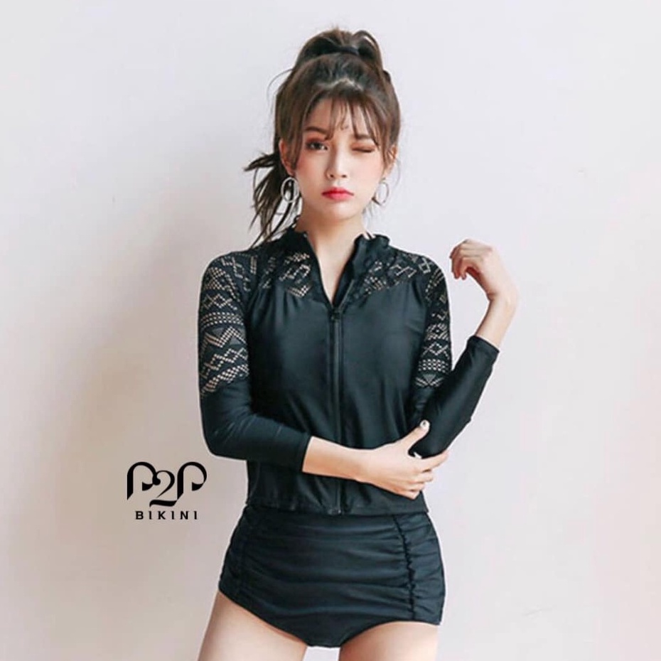 P2P BIKINI - Đồ bơi tay dài kéo khóa trước, quần lưng cao hai lớp - HN380